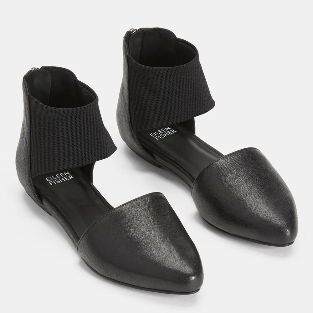 Eileen Fisher Allot Black Ankle Strap Flats